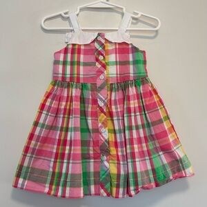Janie and Jack Pink Label Madras Plaid Sleeveless Dress Pink/Green 3-6 Months